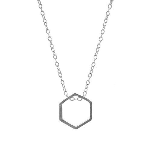 Lane Hexagonal Mini Geometric Silver Necklace